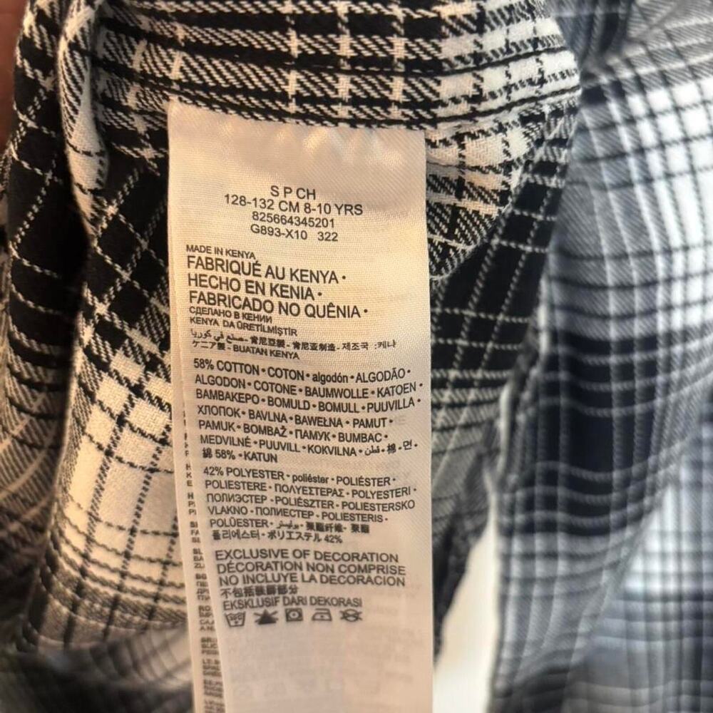 Levi’s Kids Black White Plaid Flannel Shirt Boys Girls Size S 8-10 Years - Picture 8 of 8